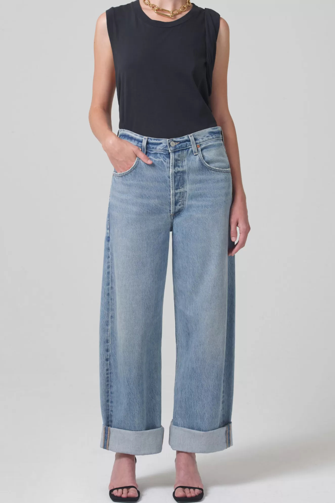 Cheap Ayla Baggy Cuffed Crop Denim