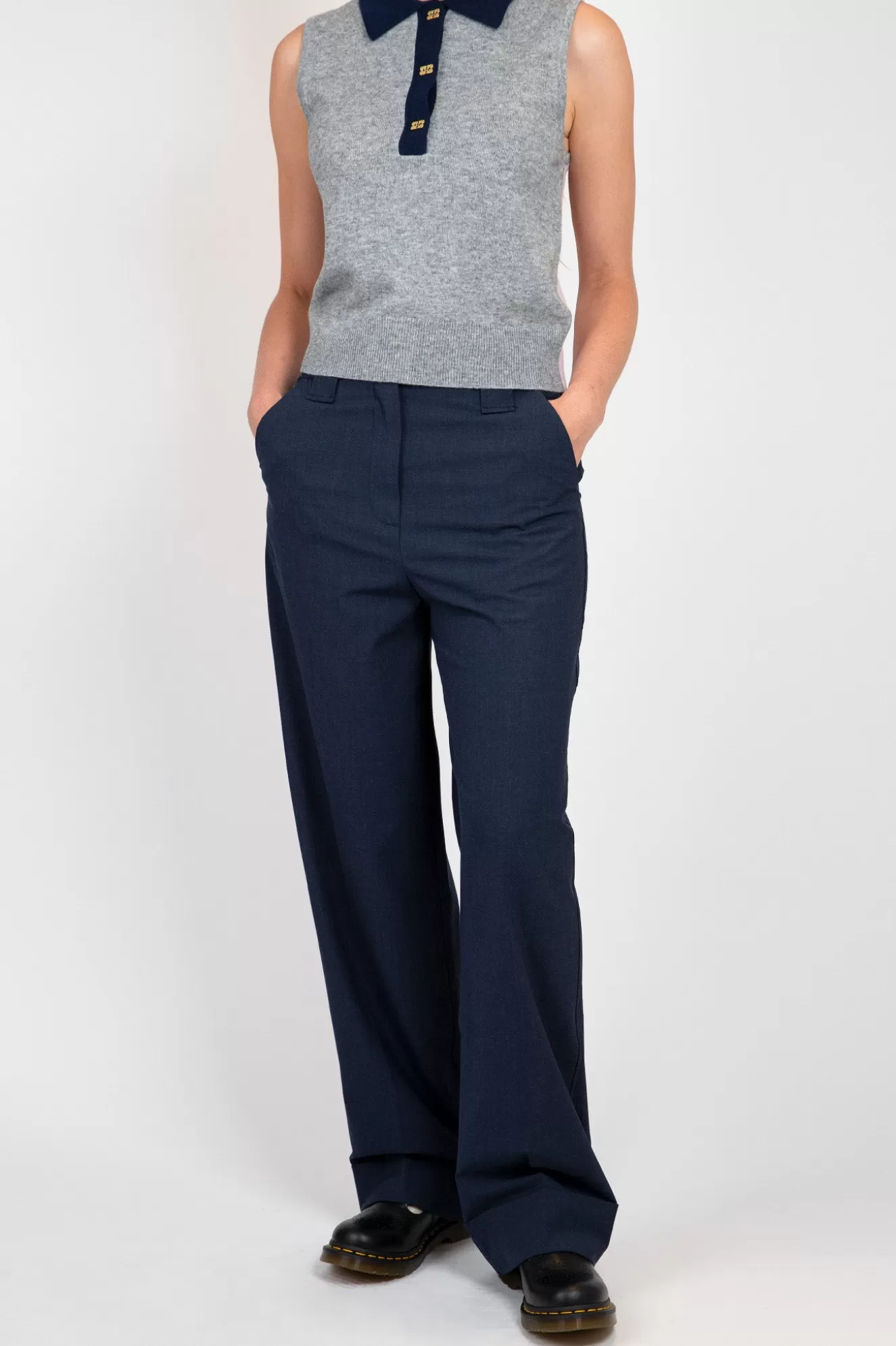 Cheap Blue Drapey Melange Trousers Pants