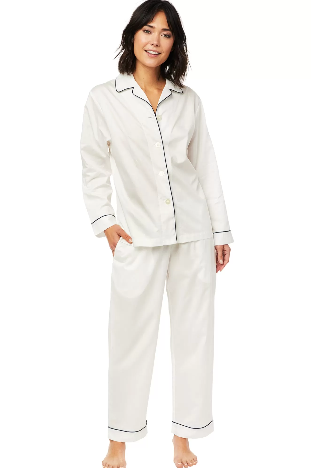 Clearance Classic White Luxe Pima Pajama Set Sleepwear