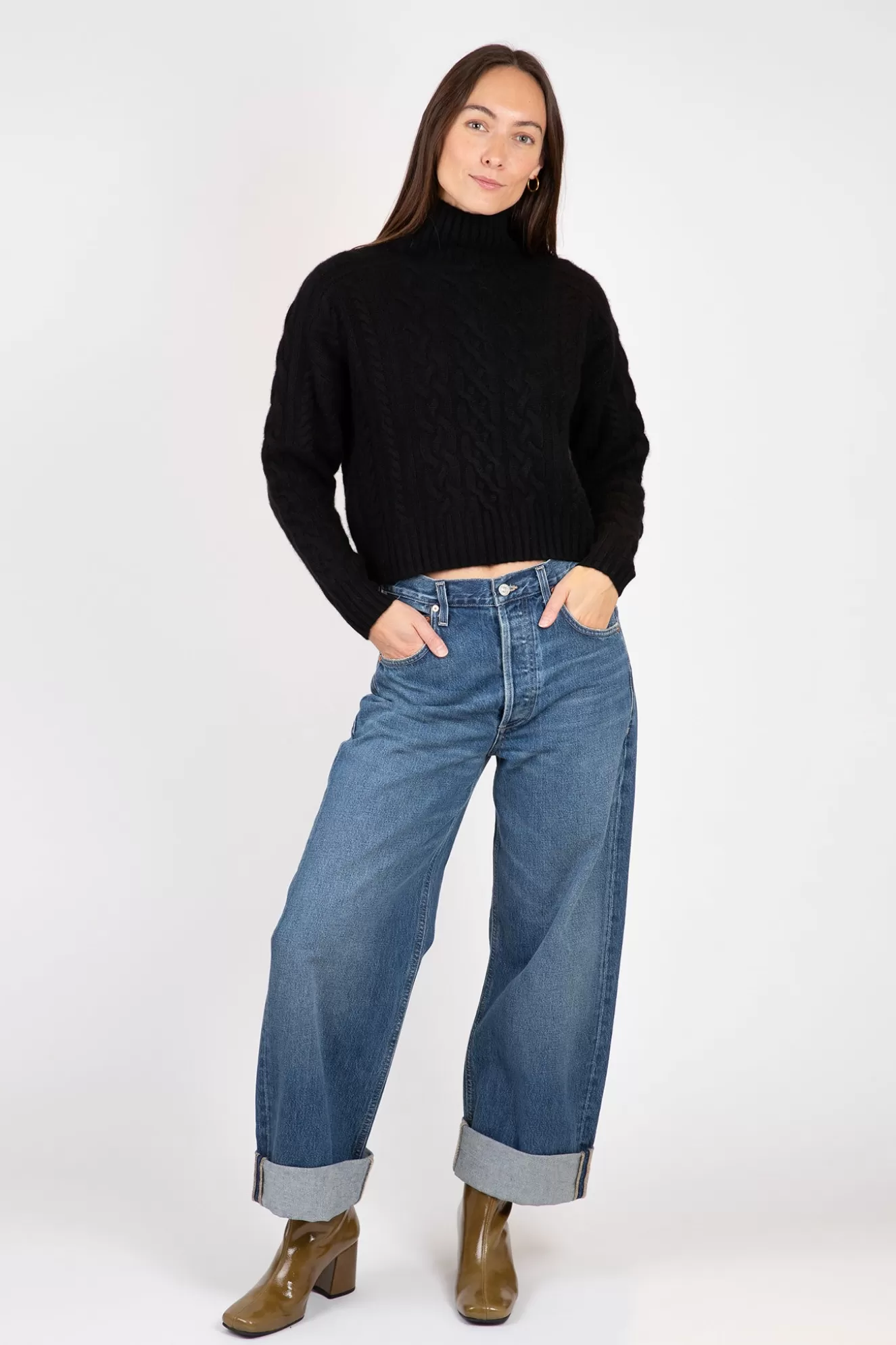 Best Sale Cropped Cable Mockneck Sweaters & Knits