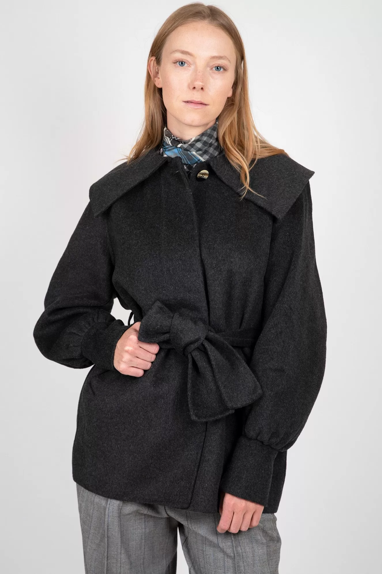 Shop Grey Wool Collar Jacket Jackets & Coats