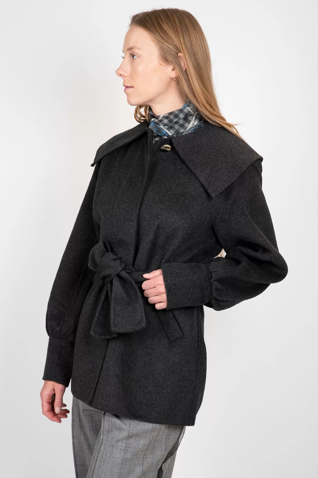 Shop Grey Wool Collar Jacket Jackets & Coats