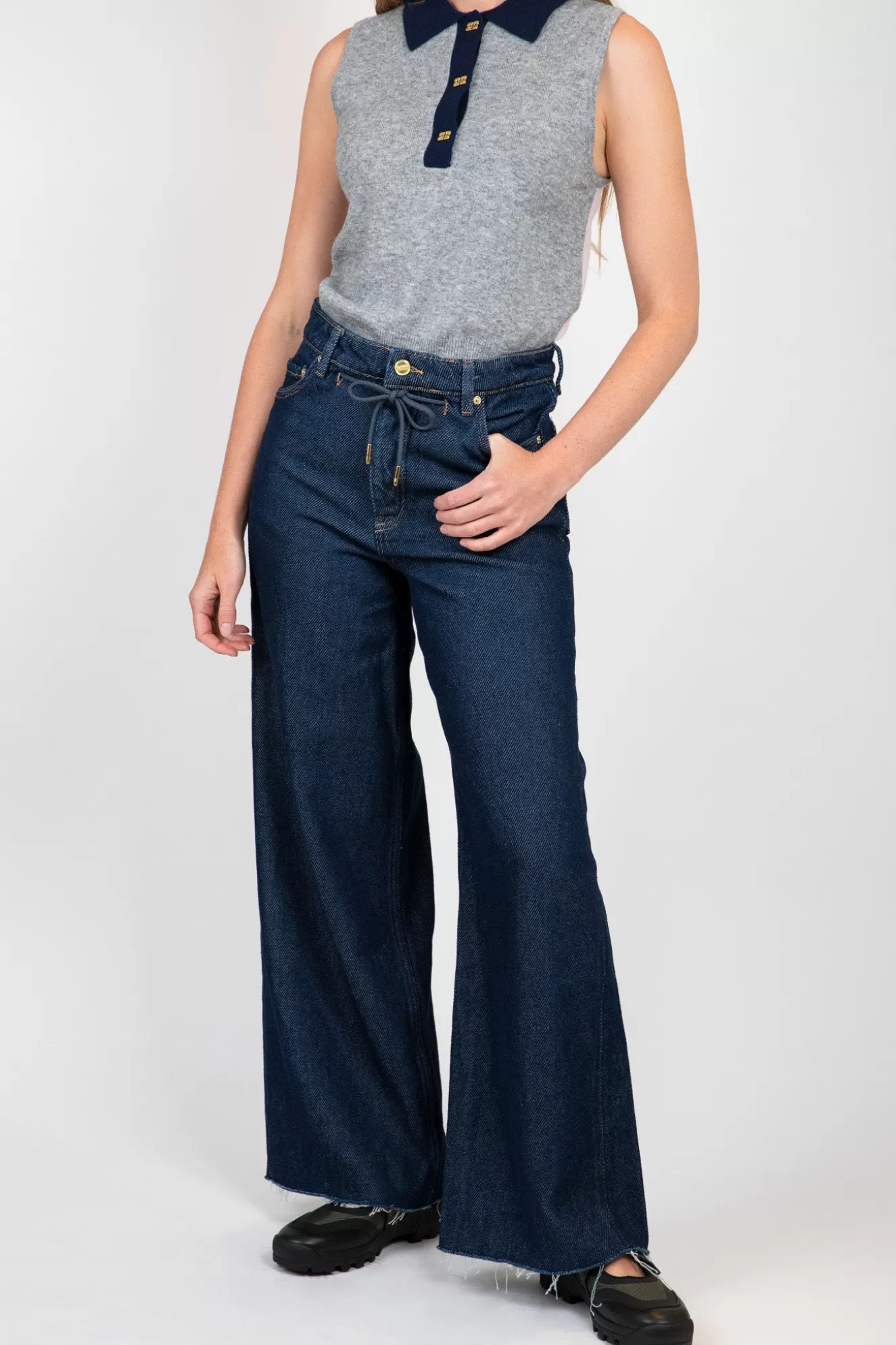 Clearance Heavy Denim Wide Drawstring Jeans Denim