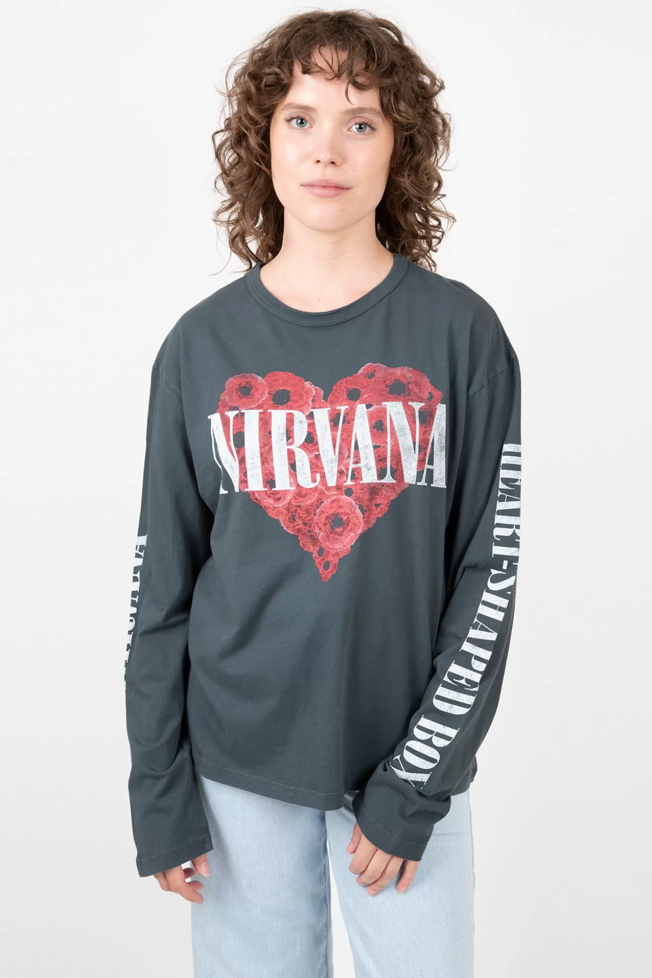 Cheap Nirvana Flower Heart Crew Long Sleeve Tee T-Shirts