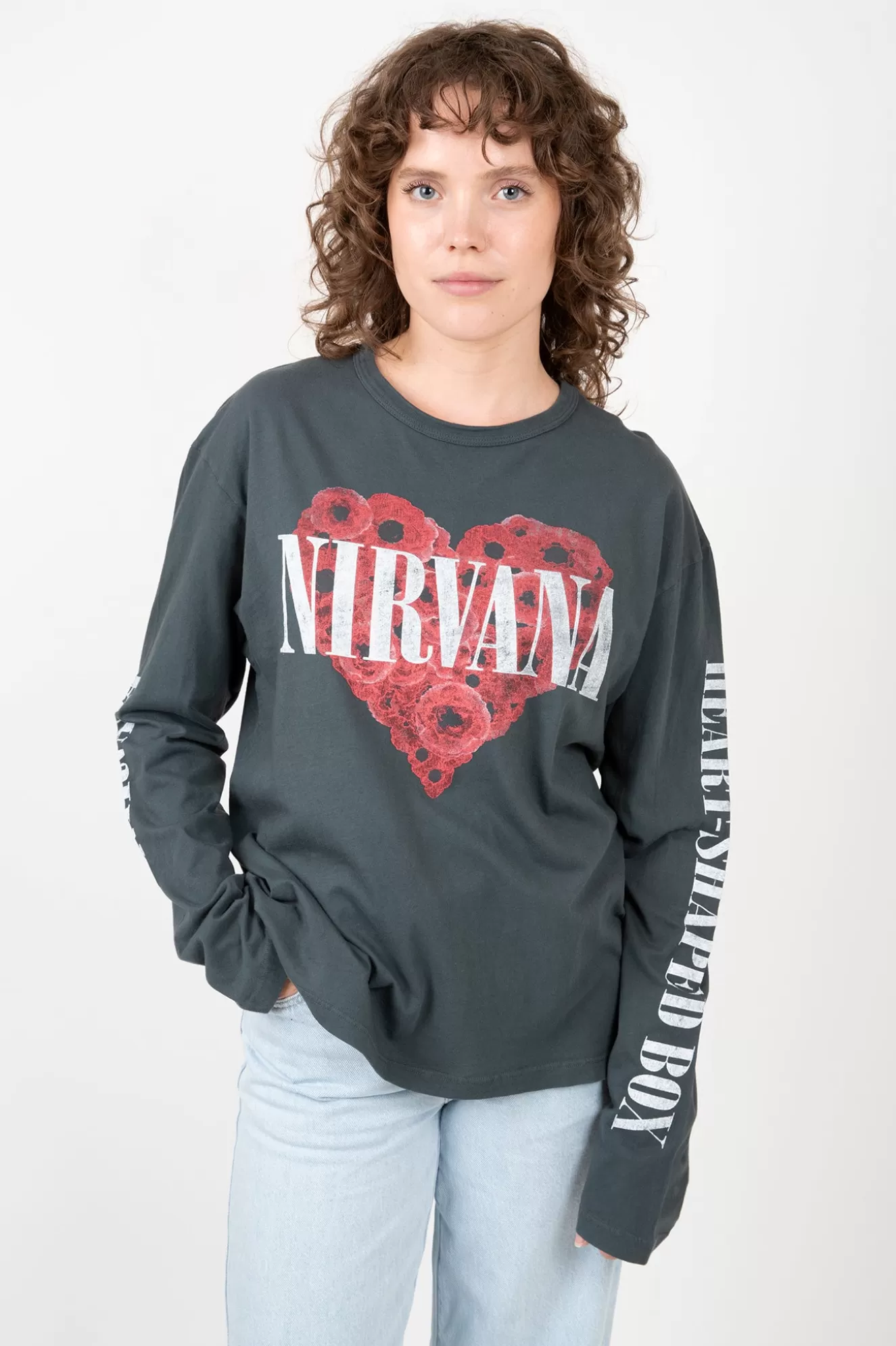 Cheap Nirvana Flower Heart Crew Long Sleeve Tee T-Shirts