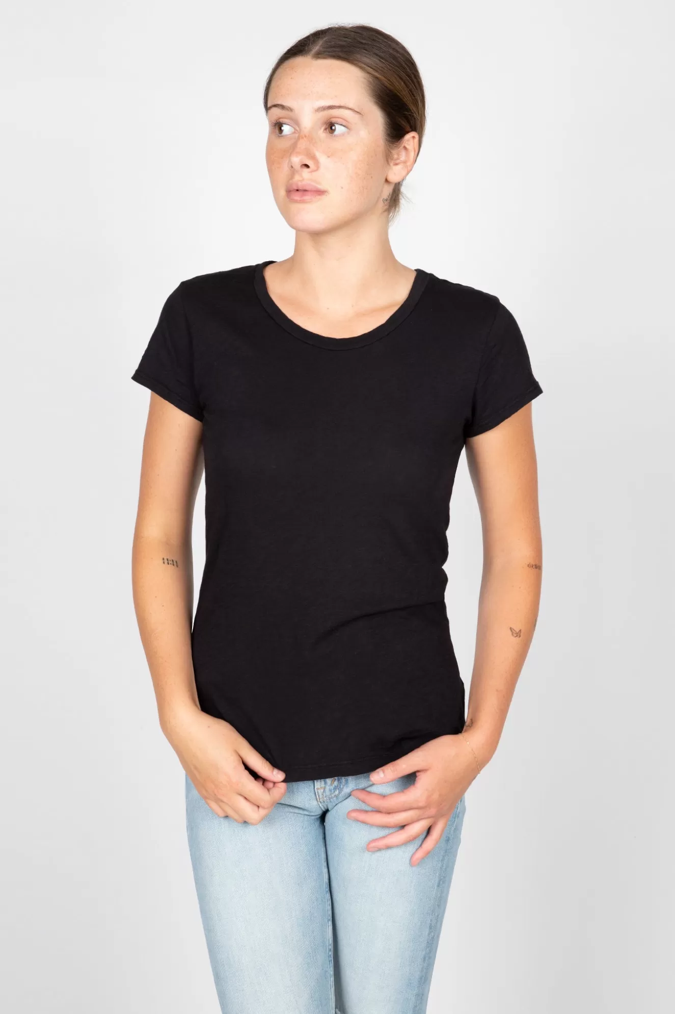 Fashion Odelia Cotton Slub Crew Neck Tee T-Shirts