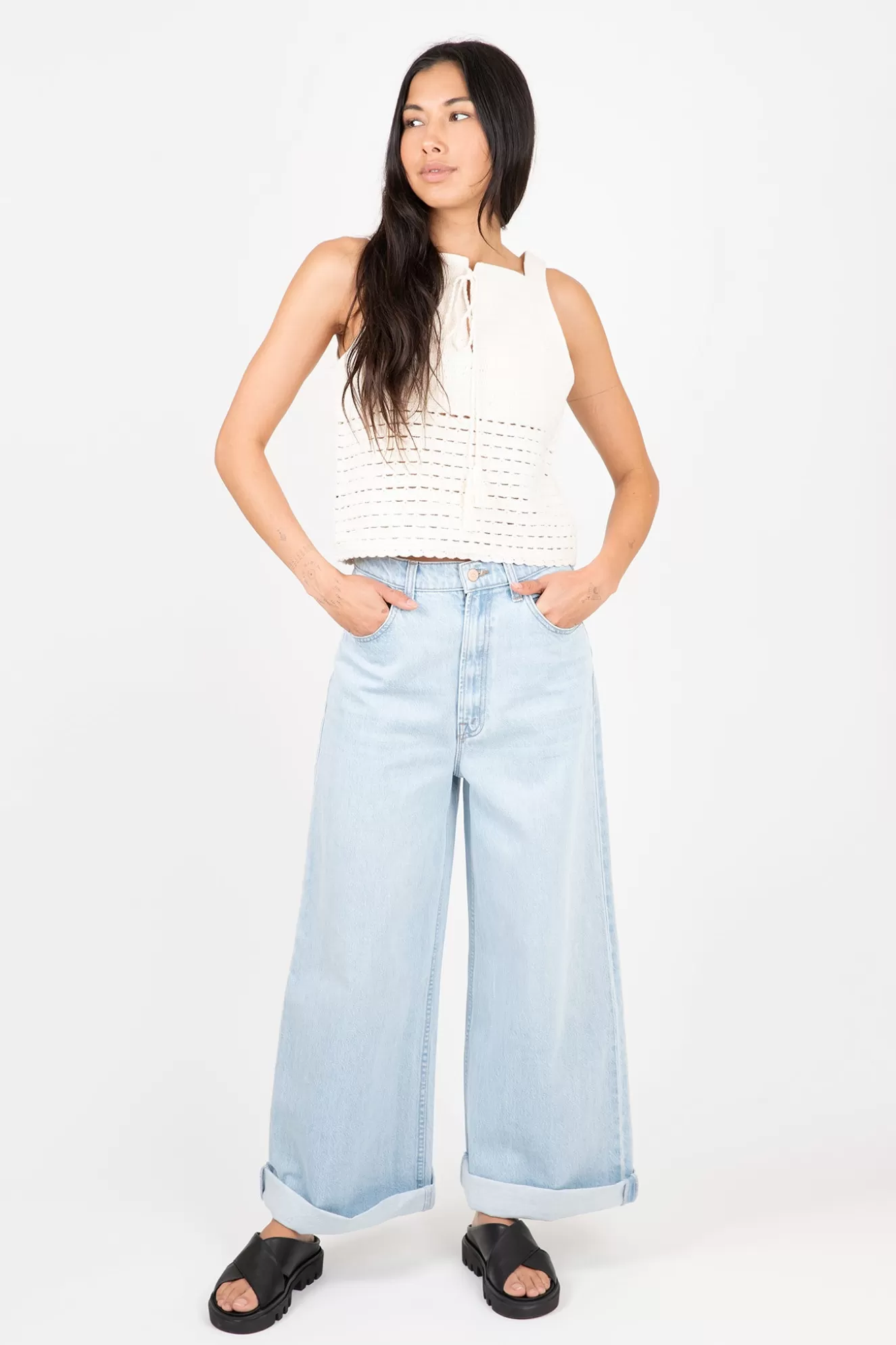 Clearance Snacks! High Waisted Push-Pop Cuff Crop Denim