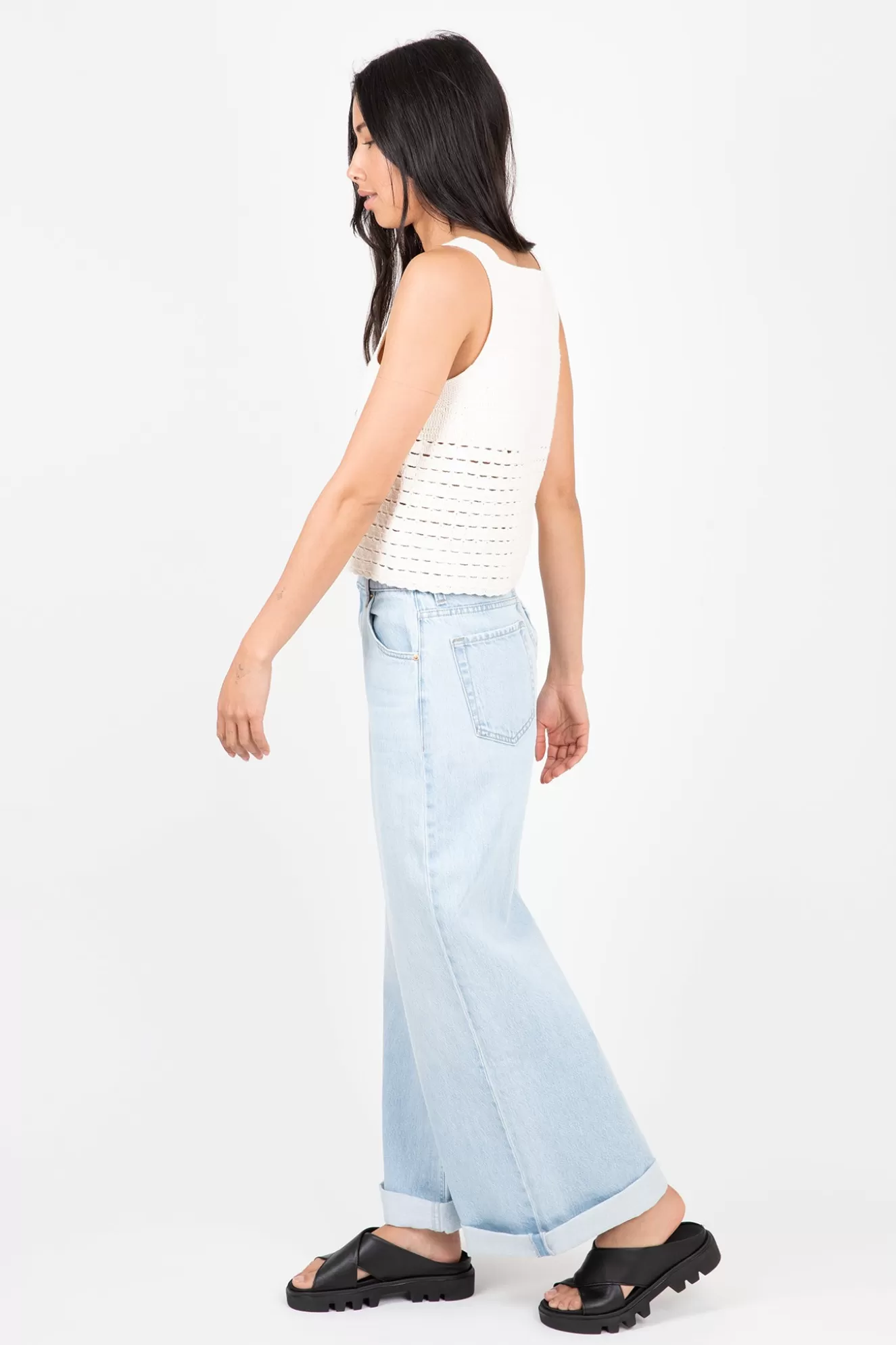 Clearance Snacks! High Waisted Push-Pop Cuff Crop Denim