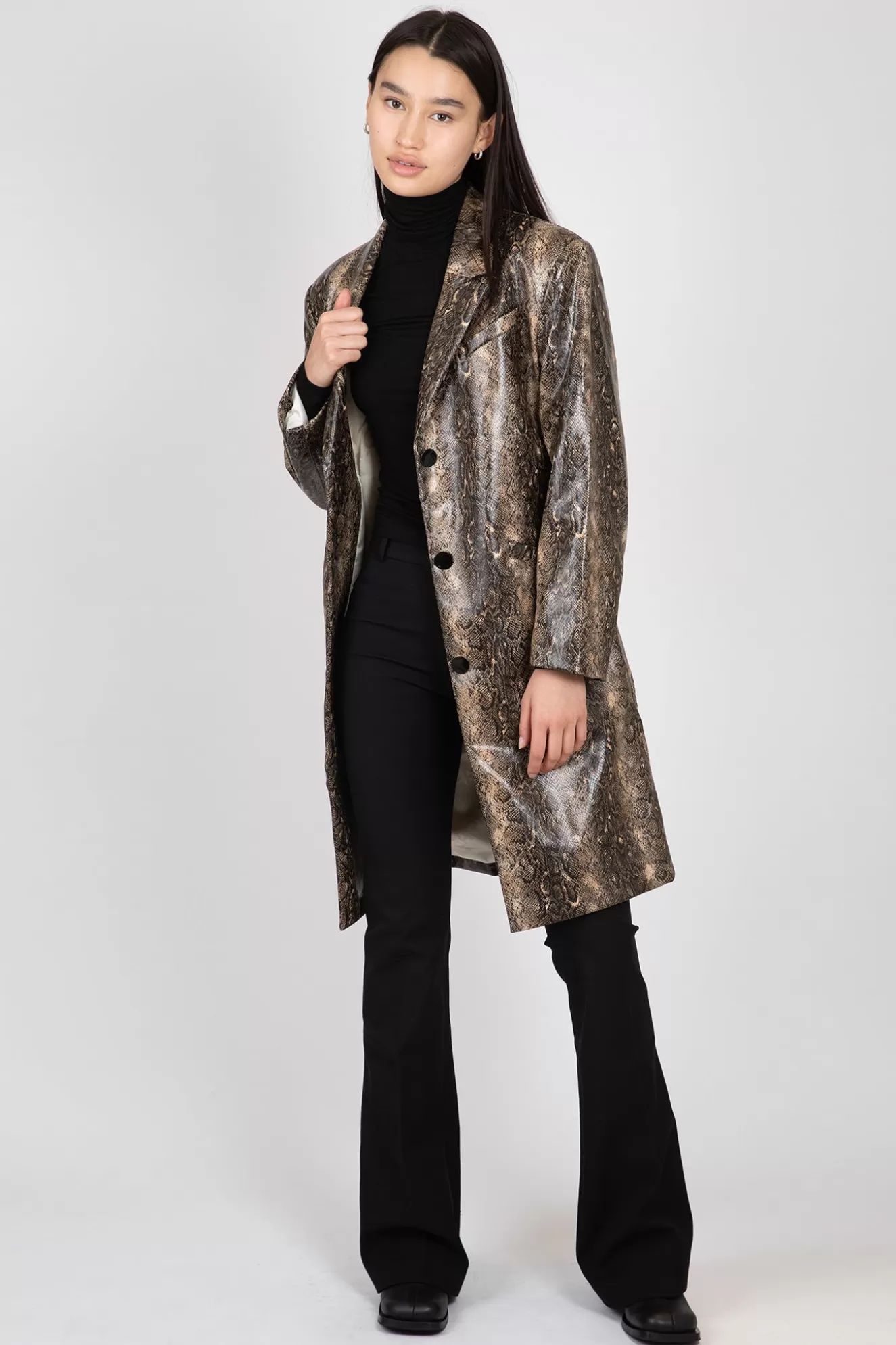 Flash Sale Snake Printed Belt Coat Jackets & Coats