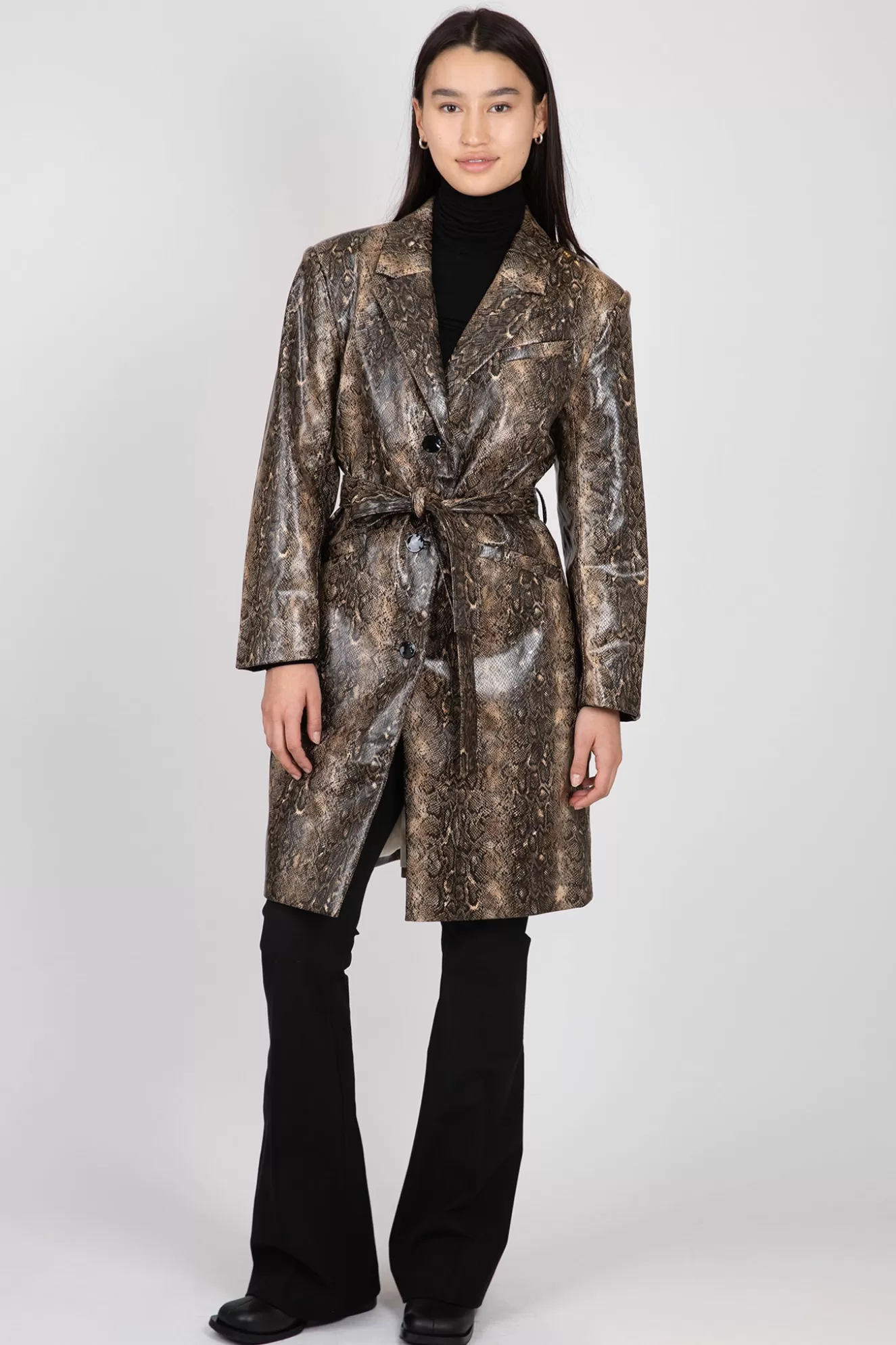 Flash Sale Snake Printed Belt Coat Jackets & Coats