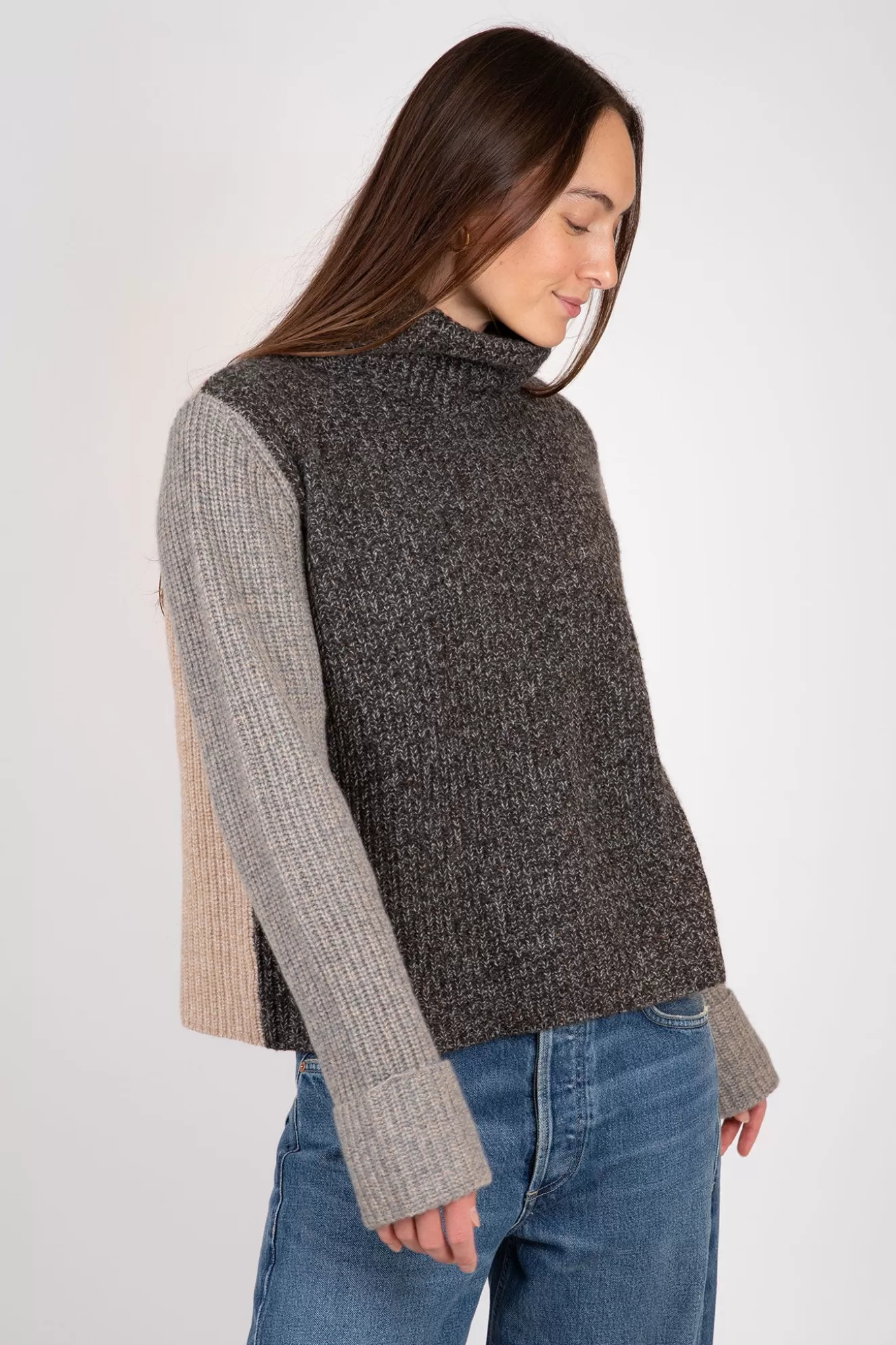 Outlet Tweed Color Block Turtleneck Sweaters & Knits