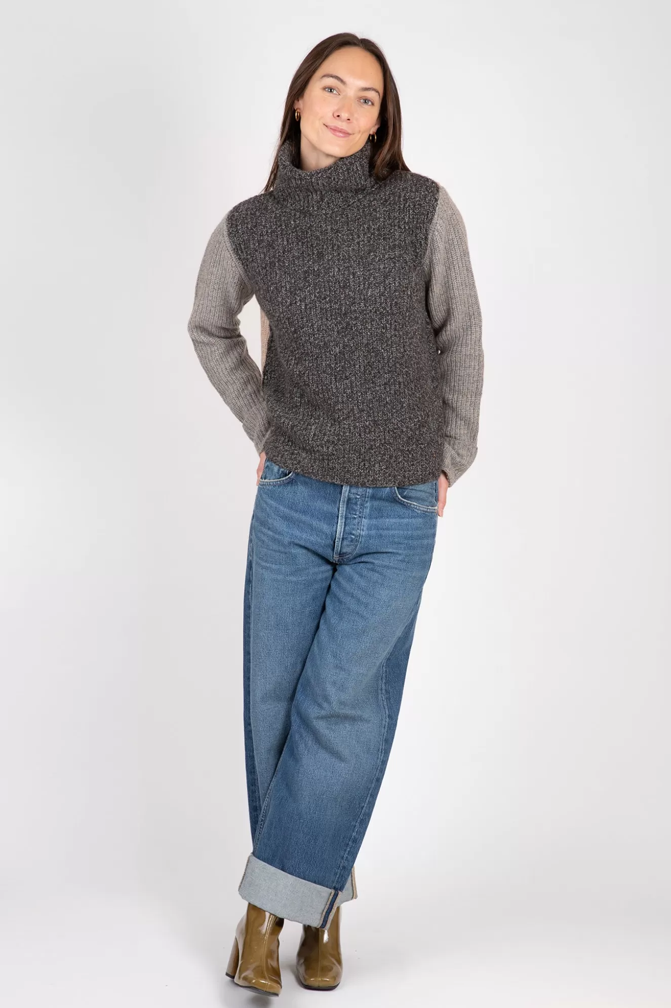 Outlet Tweed Color Block Turtleneck Sweaters & Knits